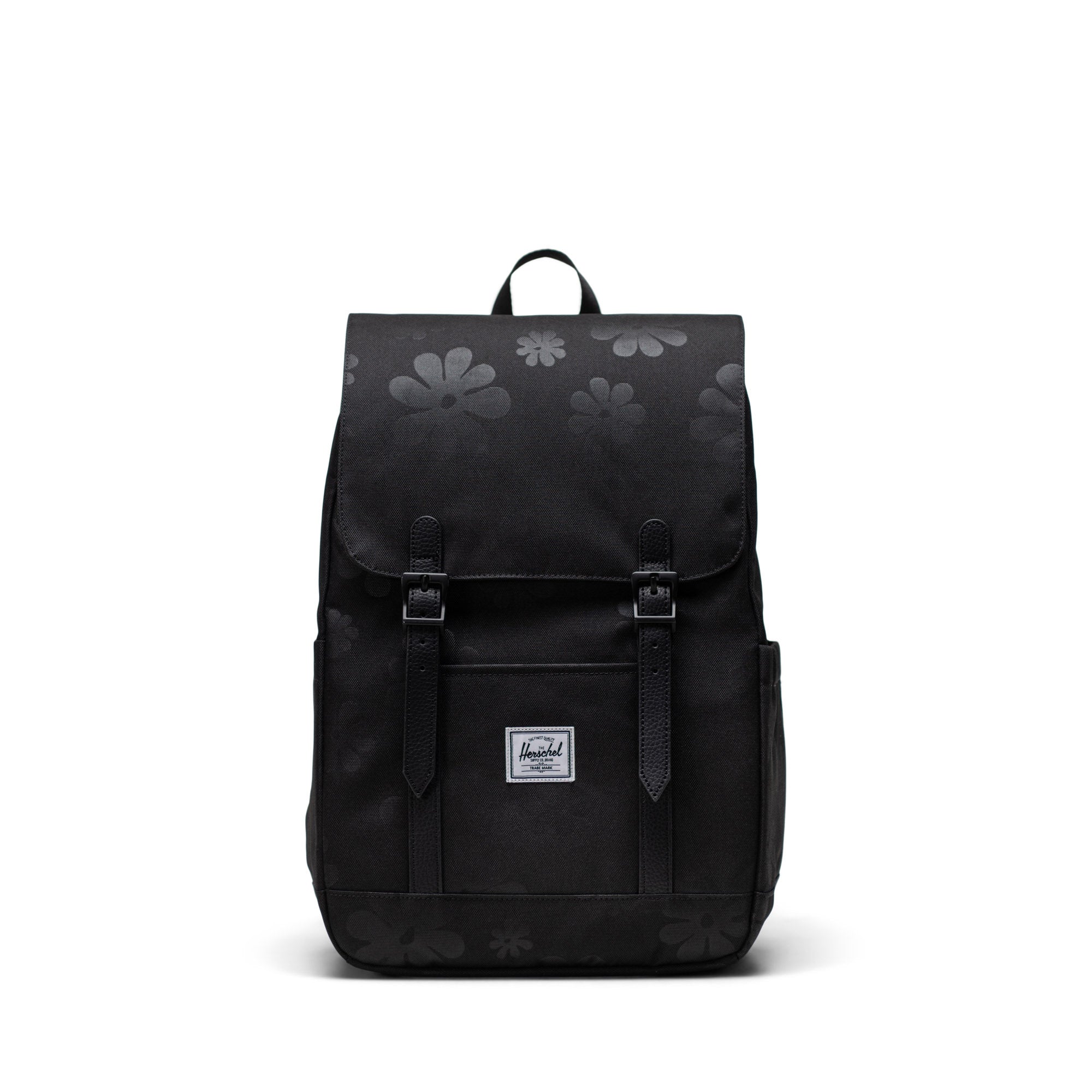 Çiçek Desenli Siyah Herschel Retreat Küçük Boy Su İtici Kumaş Sırt Çantası, 14" Laptop Uyumlu, 17 L